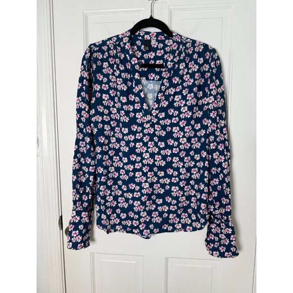 Kut From The Kloth Women's Navy Blue Vibrant Pink Floral Blouse Size M - Picture 4 of 11